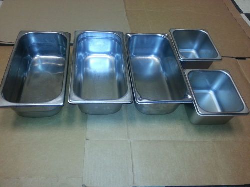 Lot of 5 FOOD PAN 4&#034; Deep, STAINLESS STEEL STEAM TABLE PAN