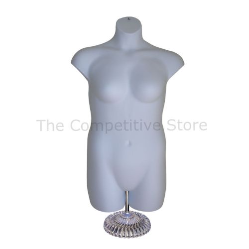 Female plus size white dress mannequin form with economic plastic base 1x - 2x for sale