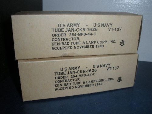 Two NOS  Ken-Rad VT-137 Vacuum Tubes JAN-CKR-1626 New Tube Nov. 1943 Army Navy