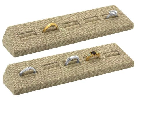 MODERN BURLAP 5 SLOTS RING DISPLAY STAND SHOWCASE DISPLAY COUNTERTOP STAND