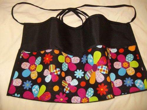 Black Server Waitress Waist Apron Patchwork Flowers Name Personalized FREE