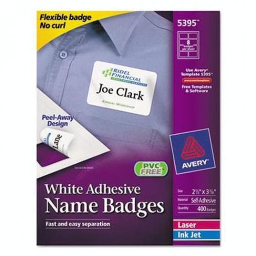 Flexible Self-Adhesive Laser/Inkjet Name Badge Labels, 2 1/3 x 3 3/8, WE, 4 5395