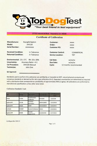 HP Agilent Keysight 34410A NIST Calibration with Certificate of your unit.