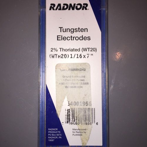 Radnor Tungsten Electrodes 2% Thoriated 1/16 x 7 &#034; pkg. of 10 64001956