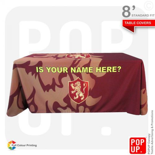 8ft table cover custom printed, standard fit, 4 sided, fast delivery for sale