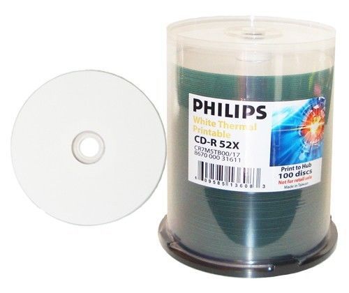 600 philips cd-r 52x white thermal hub printable cdr for sale