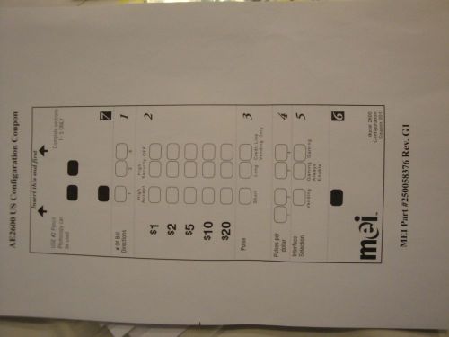 Mars Validator AE2600 Configuration coupon w/ &#034; Insert Bill Here labels&#034; Lot 10