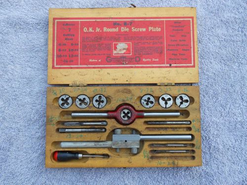 GTD Greenfield Tap &amp; Die No B-7 O.K. Jr. Round Die Screw Plate Set in Wooden Box