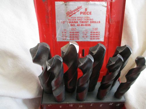 Milwaukee 8 Piece Set High Speed Steel 1/2&#039;&#034; Shank Twist Drill Bits 9/16&#034; to 1&#034;