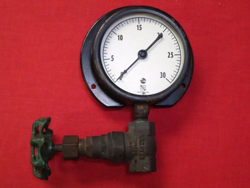 3 3/4&#034; ~ ASHCROFT 30 PSI / LBS PRESSURE GAGUE  &amp; KENNEDY BRASS VALVE / FITTING