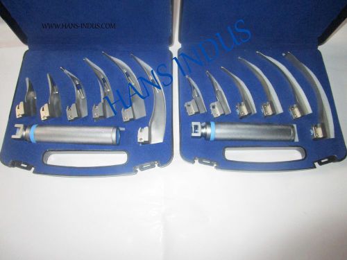 2 SETS LED Macintosh Conventional Laryngoscope Set With 12 Blades + 2 Handles