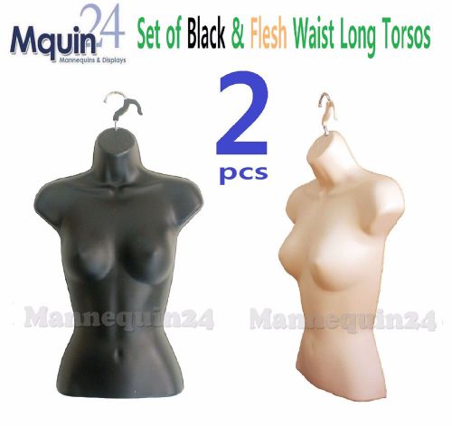 Set of flesh &amp; black female torso mannequin forms w/hooks for hanging for sale