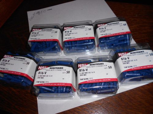 350 PC 16-14 AWG BUTT SPLICE  CRIMP CONNECTORS BLUE NSI B16-V