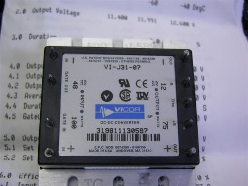 1 Vicor VI-J31-07 48VDC 100W In 12VDC 75W Out Half Brick DC-DC Converter