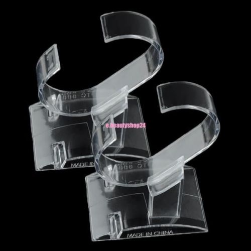 2pcs Transparent Plastic Wrist Watch Display Holder Rack Store Shop Show Stand