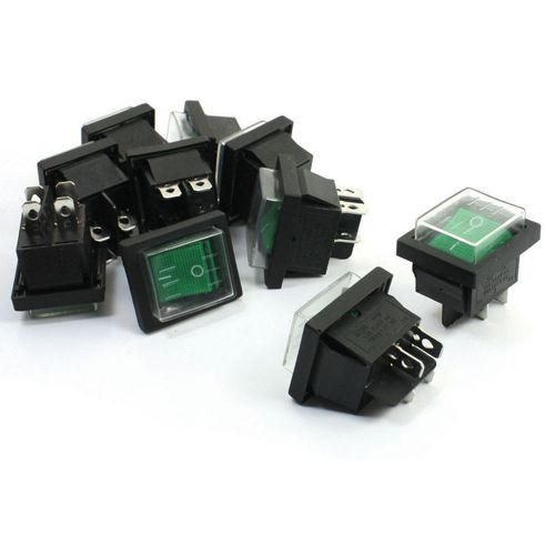 10pcs ac 125v/20a 250v/16a dpst on/off waterproof green rocker boat switch for sale