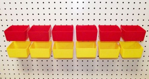 WallPeg BOARD BINS 12 PACK Hooks to Peg Tool Board - Workbench- RED &amp; YELLOW TU