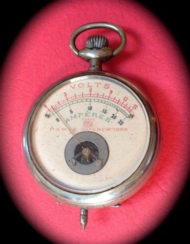 &#034;RARE&#034; ARGENTAN AMPERES PARIS NEW YORK TRADE MARK POCKET WATCH VOLTMETER#39