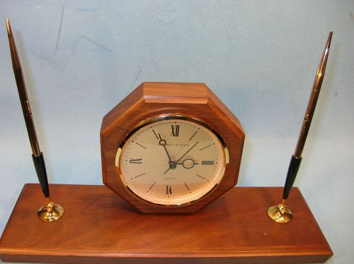 Solid walnut clock &amp; 2- pen desk set...mint unused condition for sale