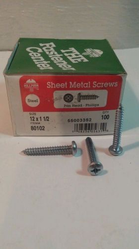 Hillman #12 x 1 1/2&#034; Sheet Metal Screws Phillips Pan Head  Steel Pk 100