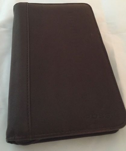 VTG 8&#034; FOSSIL Brown Leather Agenda Zip Around Daily Planner Credit Card Holder