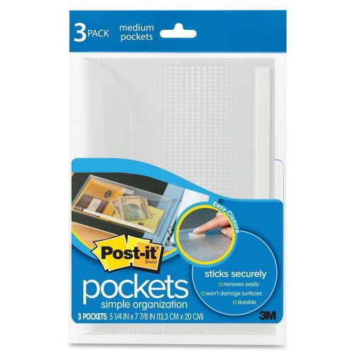 Post-it Pockets with Closure Medium 5-1/4 x 7-7/8-Inches Clear with Dots 3-Pack