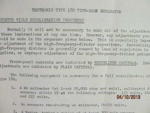 TEKTRONIX Type 180 Time-Mark Generator Suggested Field Recalibration Procedure