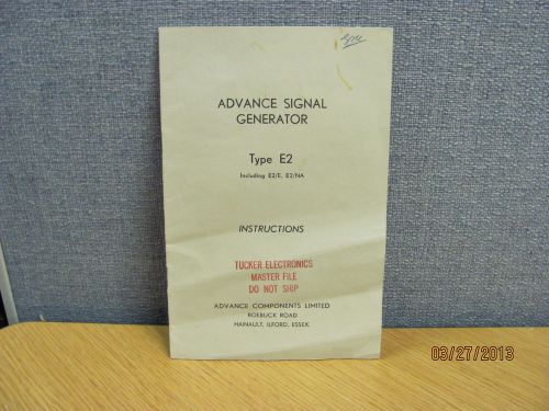 ADVANCE COMPONENTS MODEL E2:[E2/E, E2/NA]: Advance Signal Generator Instructions