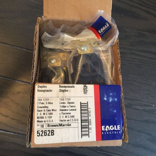 Full case eagle duplex receptacle outlet brown lot of 10 5262b 2p 3w grd for sale