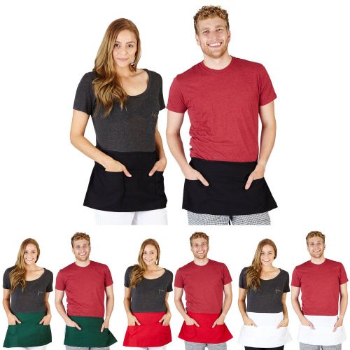 Waist Aprons Commercial Restaurant Home Bib Spun Poly Cotton Kitchen 3 Pocket