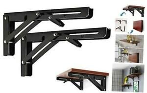 Black Folding Shelf Brackets, Heavy Duty Metal Collapsible Triangle 12 Inch