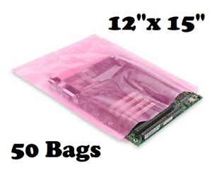 50x Anti-static Bags 12&#034; x 15&#034; 2 Mil Large Pink Poly Bag Open Ended Motherboard
