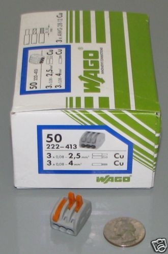 (50)3-Pole Wago Lever Wire Nut 222-413 Cage Clamp® NIB