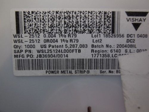 2000 PCS VISHAY WSL-25124L000FTB