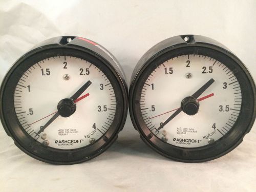 Lot of 2 ashcroft q-8451 5&#034; duragauge gauges 0-4 kg/cm2 1/2&#034; npt rear connection for sale