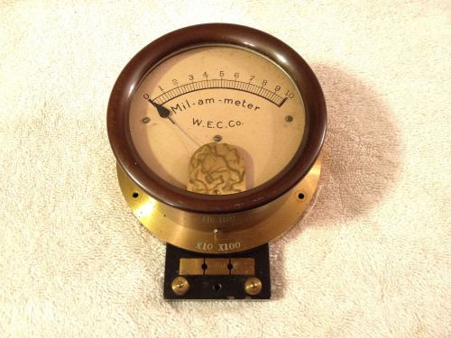 Antique W.E.C. Co. Mil-Am-Meter Brass Chrome Steam Punk Working 0-10/100/1000mA