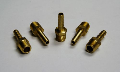 Brass fittings: brass male hose barb male pipe size 1/8&#034; hose id 3/16&#034; quanity 5 for sale