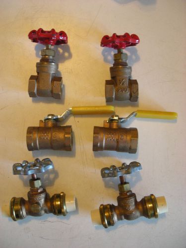 SIX PIECE LOT - 2 BRASS BALL VALVE, 2 GATE VALVES AND 2 CPVC FLOW CONTOL VALVES