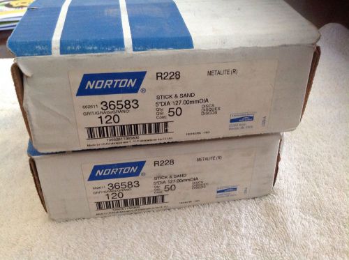 NEW 100 NORTON R228  5&#034; SANDING DISCS GRIT 120X METALITE (R) STICK &amp; SAND