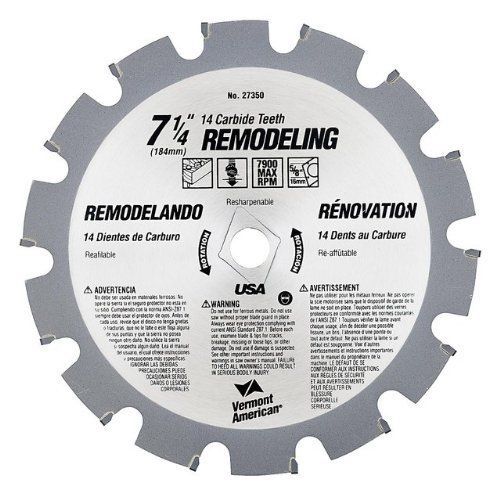 Vermont American 27350 7-1/4&#034; Remodeling Circular Saw Blade 14 Carbide Teeth