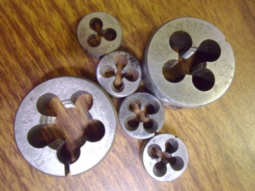 METRIC ROUND DIES M4, M5, M6, : 20 MM O.D.; M12, M18 : 38 MM O.D. (QTY.6) #52631