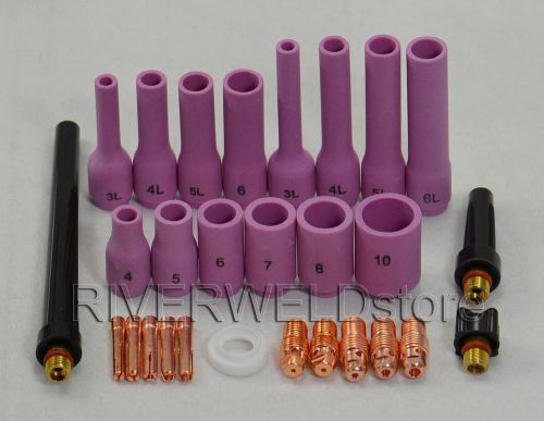 Tig collet body alumina nozzle back cap fit tig welding torch sr wp9 20 25,28pk for sale