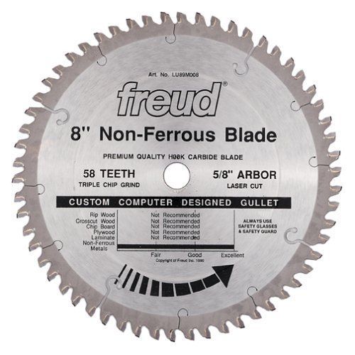 Freud lu89m008 8-inch 58 tooth non-ferrous metal cutting saw blade with 5/8-inch for sale