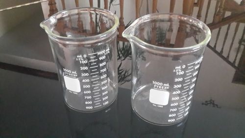 2 corning pyrex glass 1000ml heavy duty wall low form griffin beaker 1003-1l for sale