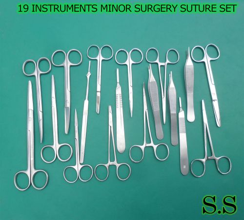 19 INSTRUMENTS MINOR SURGERY SUTURE SET KIT FORCEPS