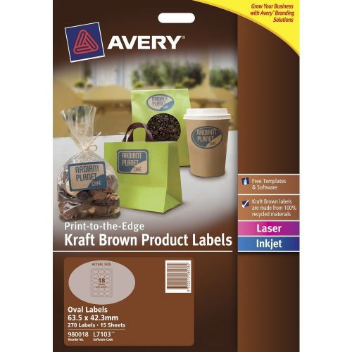 Avery (63.5 x 42.3mm) brown kraft oval product labels pack of 360 labels - 39235 for sale