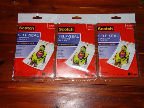 3 scotch self-seal laminating pouches 5 pouches each 4&#034; x  6&#034; each sealed fs!!!! for sale