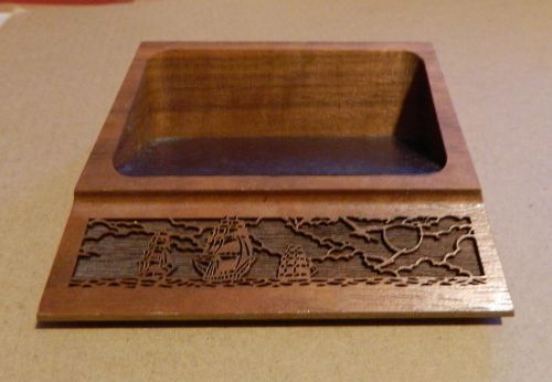 Business Card Holder Nautical Theme Tray Style Lasercraft Solid Walnut Wood