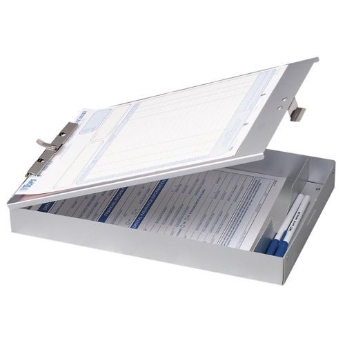 OIC Aluminum Storage Clipboard -1&#034; Cap- 1 Compartment -8.5&#034;x12&#034;-Aluminum