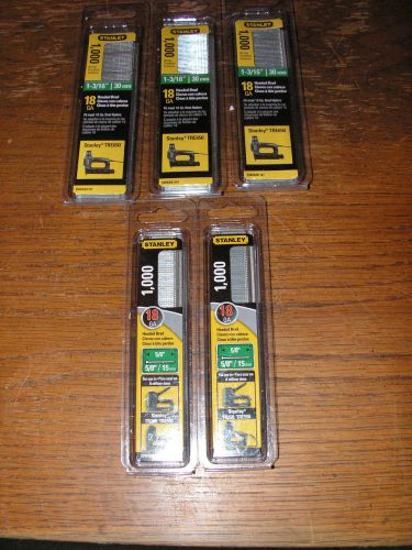 3-STANLEY 18G 1000 1 3/16&#034; HEADED BRAD STAPLES PACKS + 2 STANLEY 1000 5/8&#034; PACKS